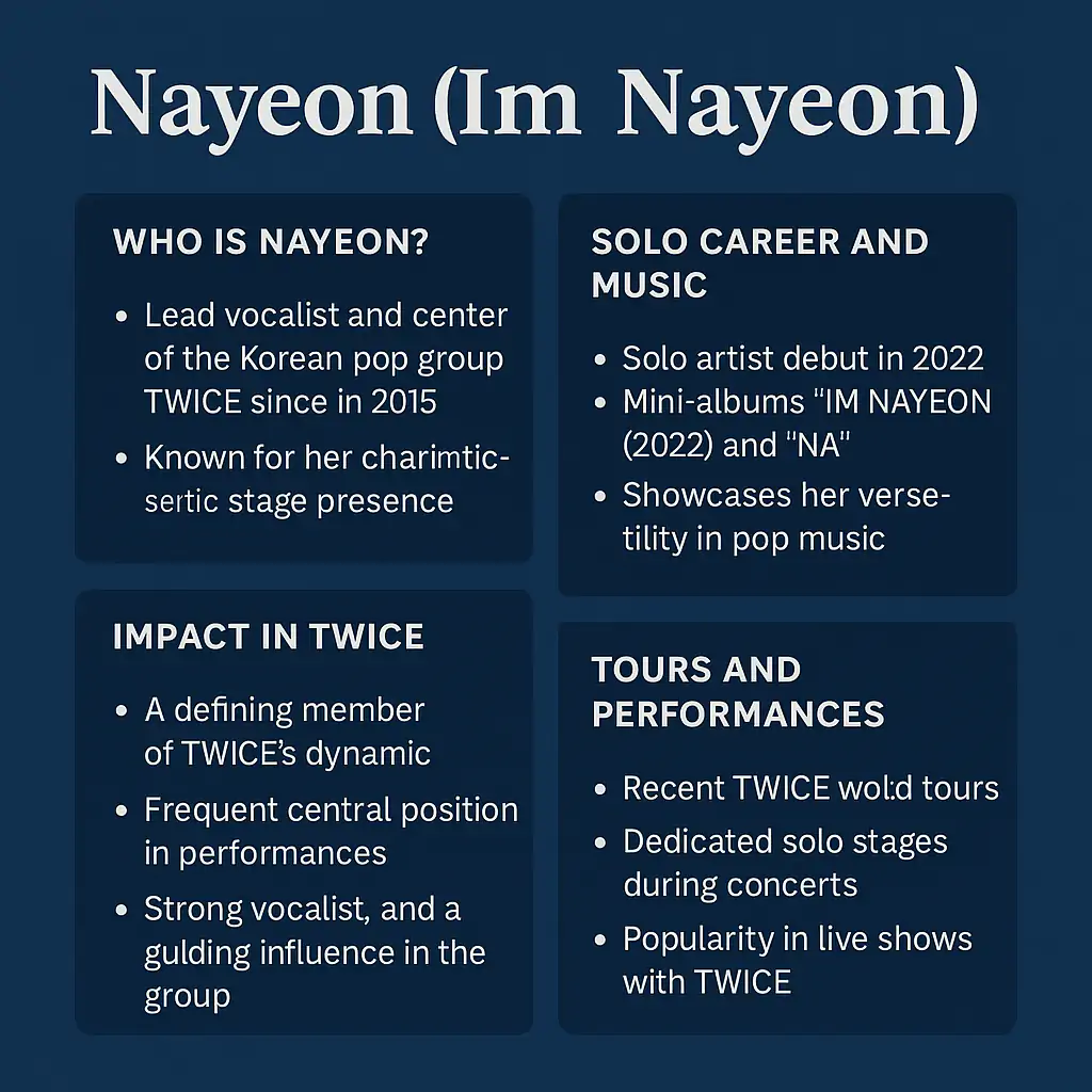 How Nayeon Shaped TWICE: Solo Music, Tours & Influence 5 Nayeon infographics