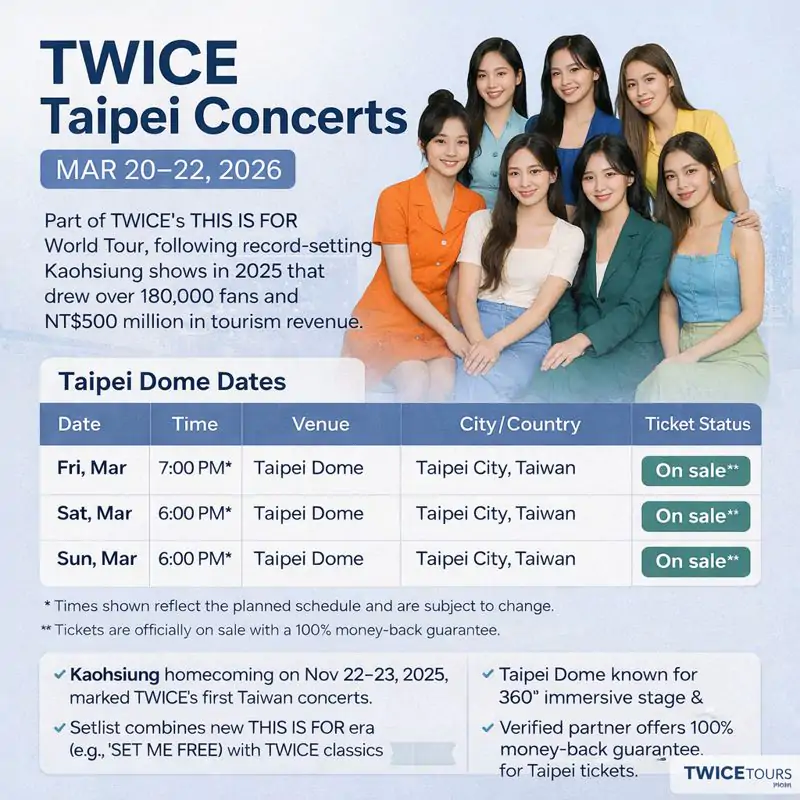 TWICE Taipei Dome Concerts Mar 20–22, 2026 Tickets & Tips