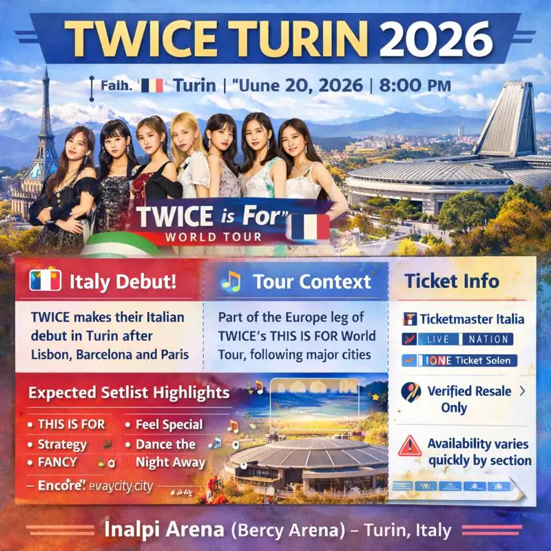 TWICE Turin Concert 2026 at Inalpi Arena: Tickets, Setlist, Guide 3 Turin Concert infographics